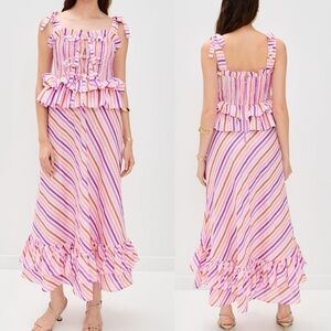 CeliaB Paula Striped Maxi Dress Pink Purple Orange White M NWT